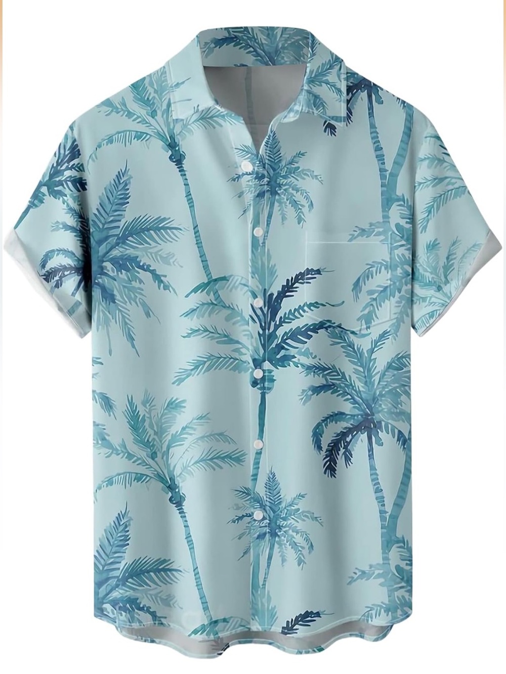 Men’s Light Blue Hawaiian Palm-Print Short Sleeve Shirt Size 3XL